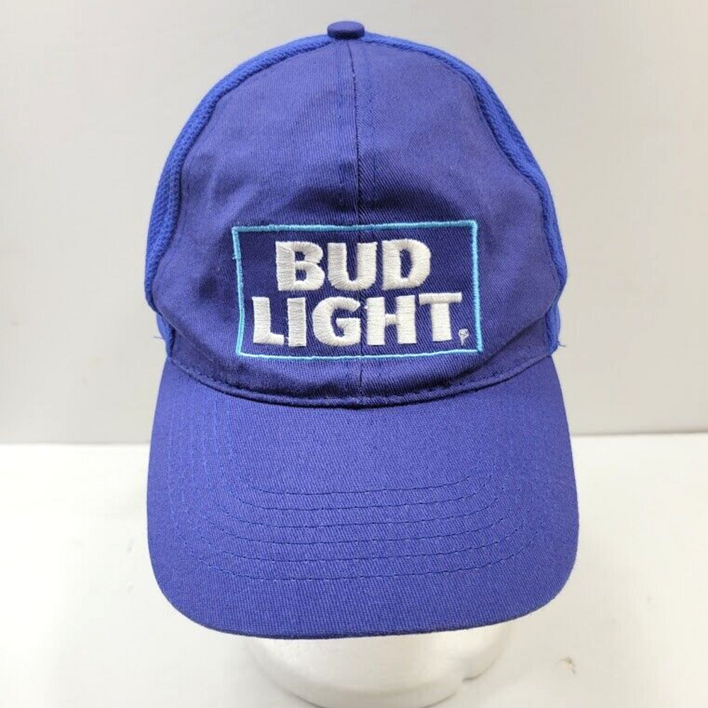 Hit Wear Bud Light Baseball Hat Cap Blue Mesh Back Adjustable Hook And Loop